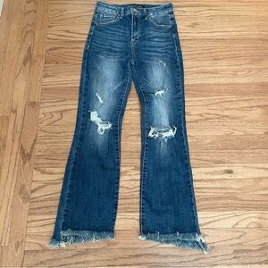 Insane Gene Elsa Crop High Rise Bootcut Ripped Raw Hem Denim Jeans Size 3/25